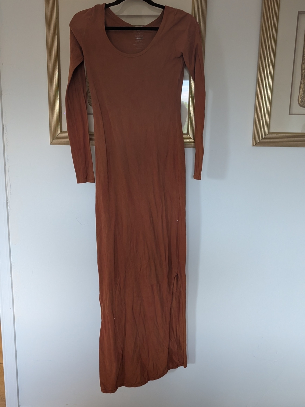 Women’s Long Sleeve Scoop Neck Maxi Dress - Rust Brown